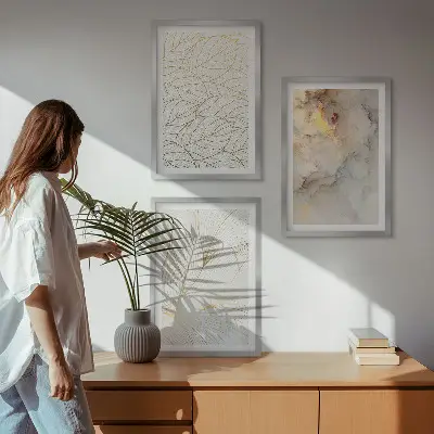 Composição de quadros moderna com padrões de folhas em mármore abstrato