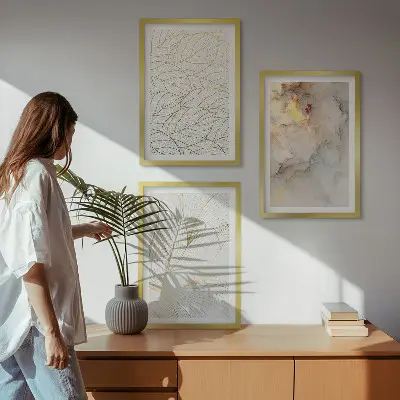 Composição de quadros moderna com padrões de folhas em mármore abstrato