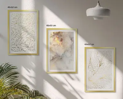 Composição de quadros moderna com padrões de folhas em mármore abstrato