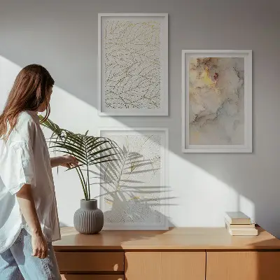 Composição de quadros moderna com padrões de folhas em mármore abstrato