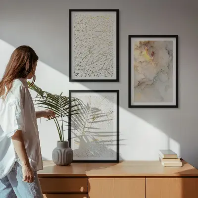 Composição de quadros moderna com padrões de folhas em mármore abstrato