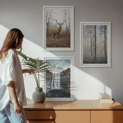 Conjunto de quadros para sala de estar com paisagens florestais e natureza selvagem
