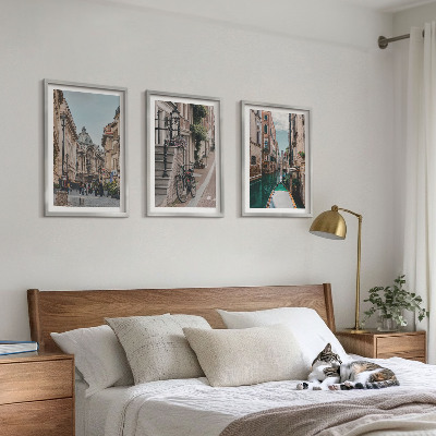 Conjunto de 3 quadros com moldura Ruas de água de Veneza