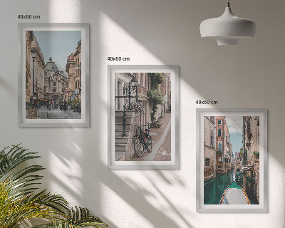Conjunto de 3 quadros com moldura Ruas de água de Veneza
