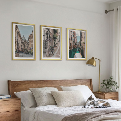 Conjunto de 3 quadros com moldura Ruas de água de Veneza