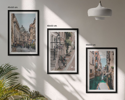 Conjunto de 3 quadros com moldura Ruas de água de Veneza