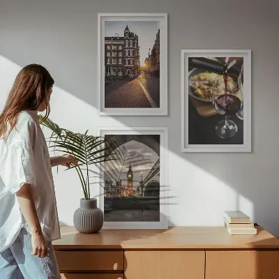 Conjunto de quadros para sala de estar com imagens de comida urbana de Londres