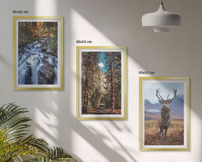 Composição de quadros moderna Cachoeira floresta montanhas veado natureza