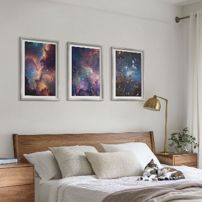 Conjunto de 3 quadros com moldura Paisagens estelares cósmicas