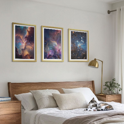 Conjunto de 3 quadros com moldura Paisagens estelares cósmicas