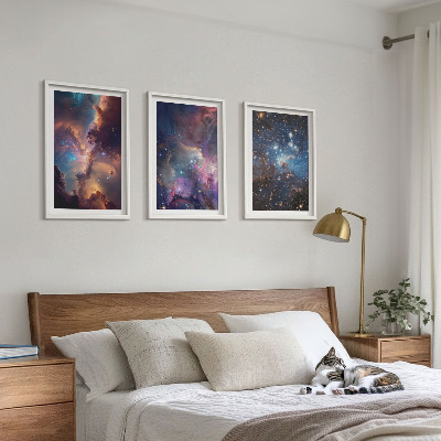 Conjunto de 3 quadros com moldura Paisagens estelares cósmicas
