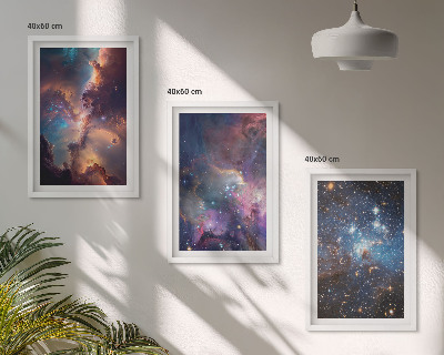 Conjunto de 3 quadros com moldura Paisagens estelares cósmicas