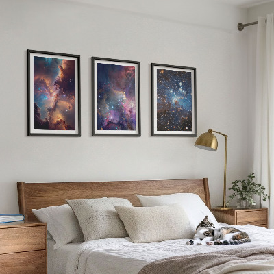 Conjunto de 3 quadros com moldura Paisagens estelares cósmicas
