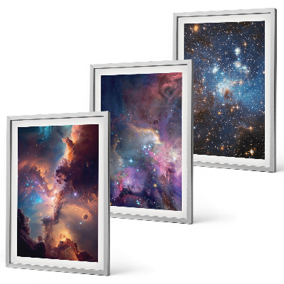 Conjunto de 3 quadros com moldura Paisagens estelares cósmicas