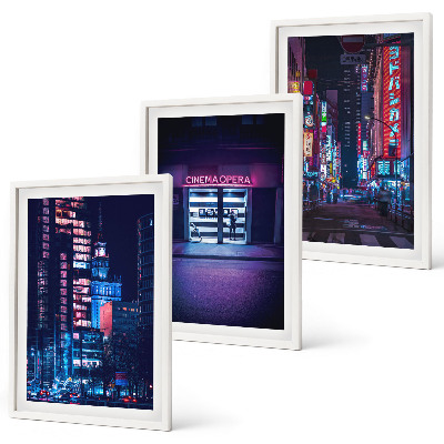 Conjunto de quadros para sala de estar Entrada de néon da cidade noturna