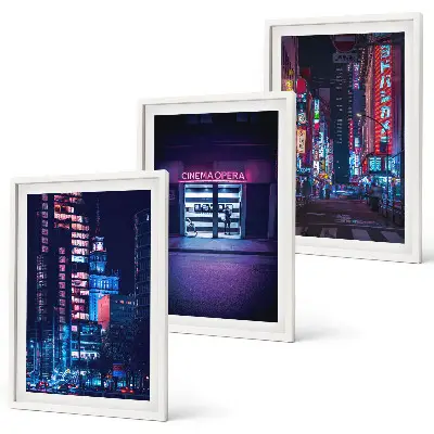 Conjunto de quadros para sala de estar estampa de entrada de néon da cidade noturna