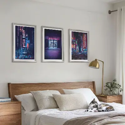 Conjunto de quadros para sala de estar estampa de entrada de néon da cidade noturna