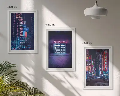 Conjunto de quadros para sala de estar estampa de entrada de néon da cidade noturna
