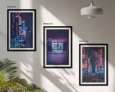 Conjunto de quadros para sala de estar estampa de entrada de néon da cidade noturna