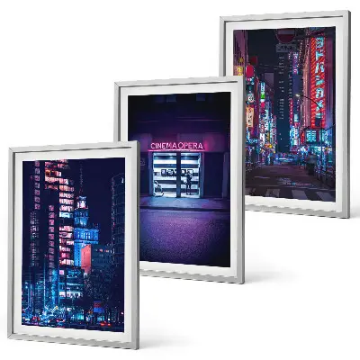 Conjunto de quadros para sala de estar estampa de entrada de néon da cidade noturna
