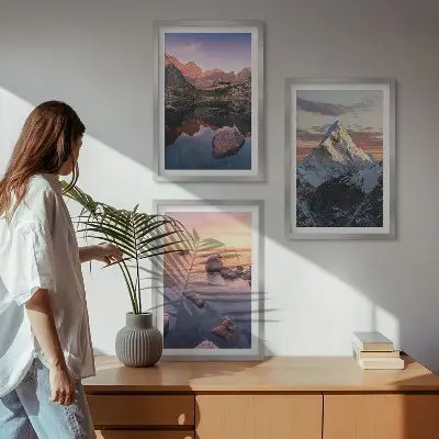 Conjunto de quadros modernos paisagens de montanhas ao fundo