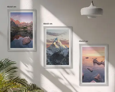 Conjunto de quadros modernos paisagens de montanhas ao fundo