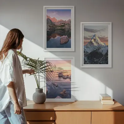 Conjunto de quadros modernos paisagens de montanhas ao fundo