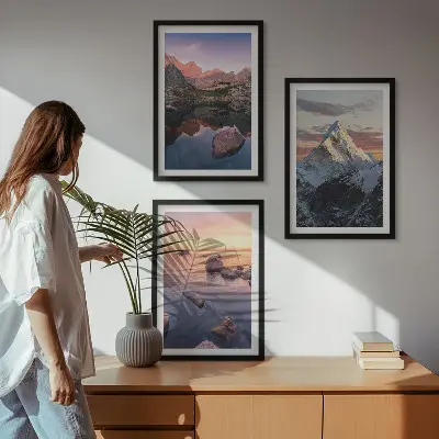 Conjunto de quadros modernos paisagens de montanhas ao fundo