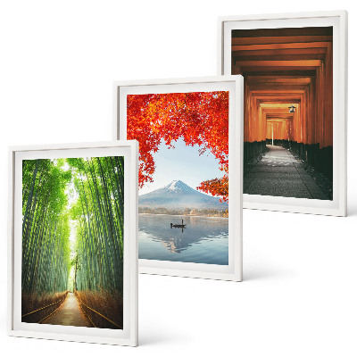 Conjunto de quadros para sala de estar Paisagem da Floresta de Bambu Fuji