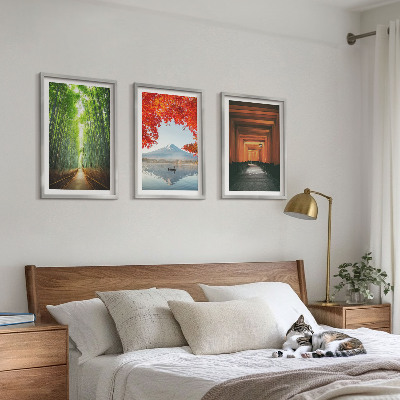 Conjunto de quadros para sala de estar Paisagem da Floresta de Bambu Fuji