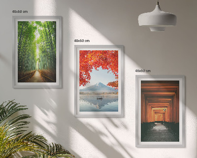 Conjunto de quadros para sala de estar Paisagem da Floresta de Bambu Fuji