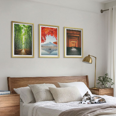 Conjunto de quadros para sala de estar Paisagem da Floresta de Bambu Fuji