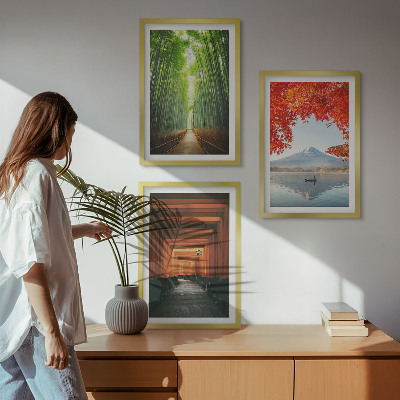 Conjunto de quadros para sala de estar Paisagem da Floresta de Bambu Fuji