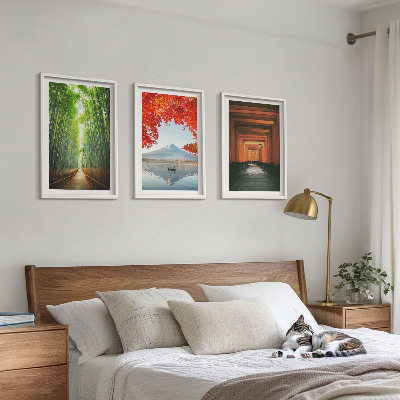 Conjunto de quadros para sala de estar Paisagem da Floresta de Bambu Fuji
