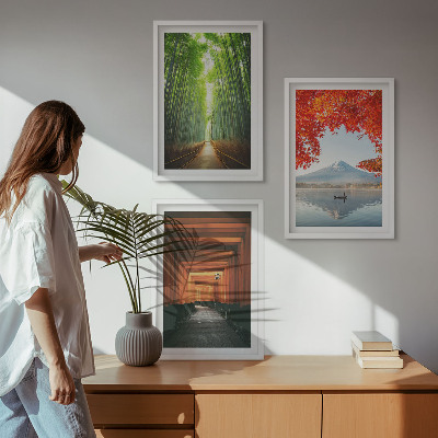 Conjunto de quadros para sala de estar Paisagem da Floresta de Bambu Fuji