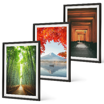 Conjunto de quadros para sala de estar Paisagem da Floresta de Bambu Fuji