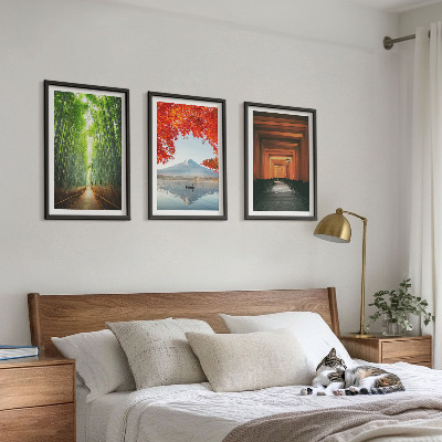 Conjunto de quadros para sala de estar Paisagem da Floresta de Bambu Fuji