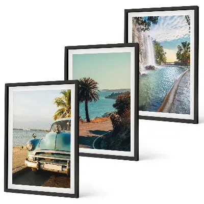 Composição de quadros moderna com estética de cachoeira e palmeiras em férias