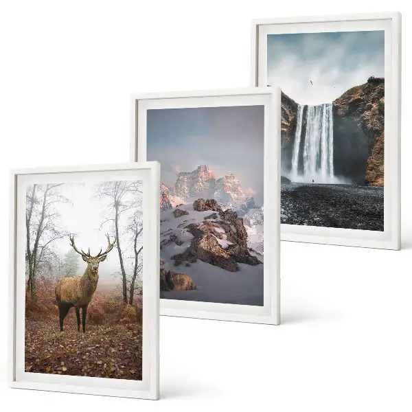 Conjunto de 3 quadros com moldura de paisagens montanhosas selvagens