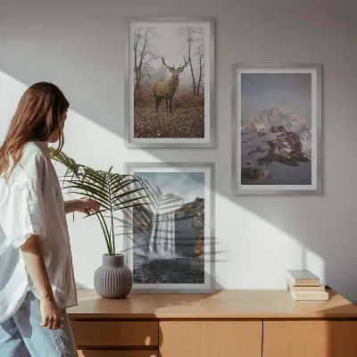 Conjunto de 3 quadros com moldura de paisagens montanhosas selvagens