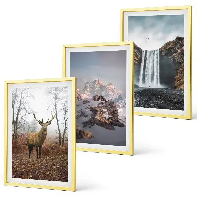 Conjunto de 3 quadros com moldura de paisagens montanhosas selvagens