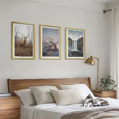 Conjunto de 3 quadros com moldura de paisagens montanhosas selvagens