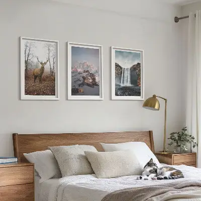 Conjunto de 3 quadros com moldura de paisagens montanhosas selvagens