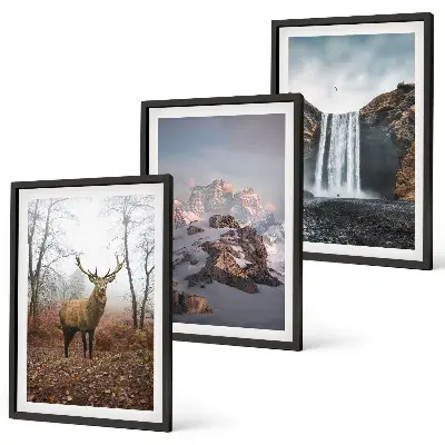 Conjunto de 3 quadros com moldura de paisagens montanhosas selvagens