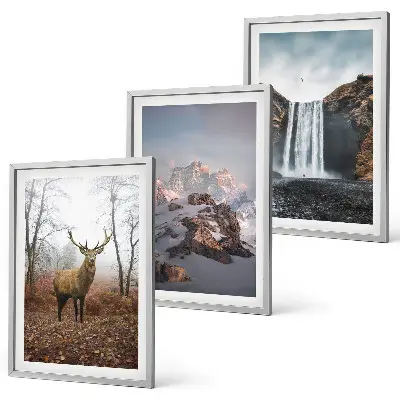 Conjunto de 3 quadros com moldura de paisagens montanhosas selvagens