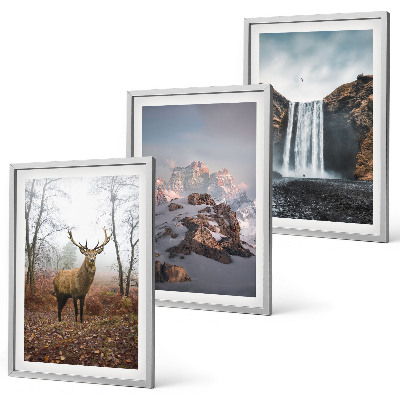 Conjunto de 3 quadros com moldura paisagens montanhosas selvagens