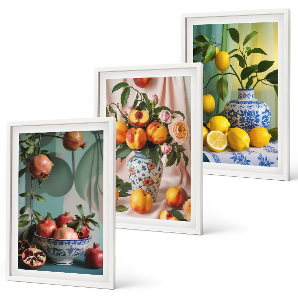 Conjunto de quadros para sala de estar Romãs, pêssegos, limões
