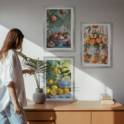 Conjunto de quadros para sala de estar Romãs, pêssegos, limões