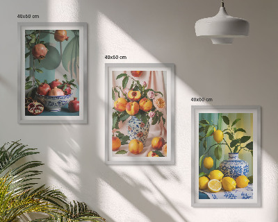 Conjunto de quadros para sala de estar Romãs, pêssegos, limões