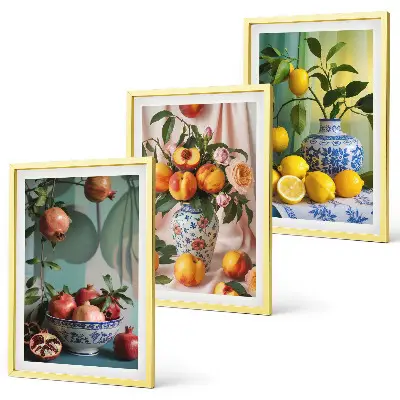 Conjunto de quadros para sala de estar com estampa de romãs pêssegos e limões